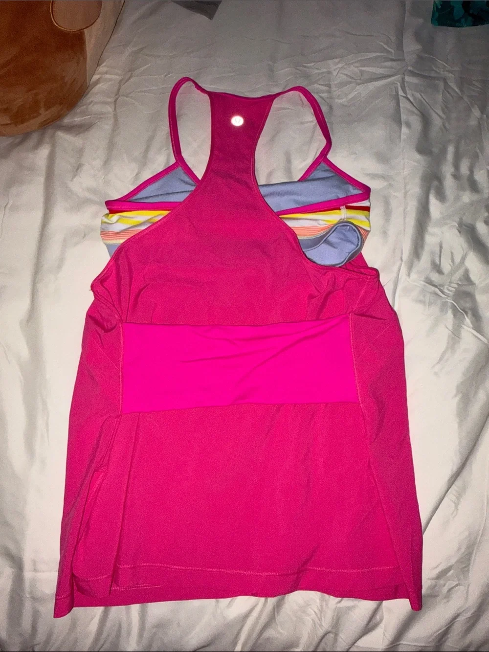 Lululemon Bright Pink Racerback Tank with Striped Detail